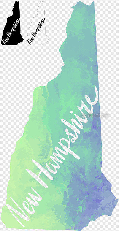 新罕布什尔州，美国水彩纹理颜色梯度矢量地图/书法